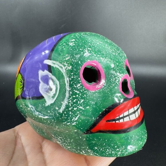 Mexican Pottery Day Of The Day Skull Figurine Decor Hand Painted RedWare Figure - Picture 6 of 16